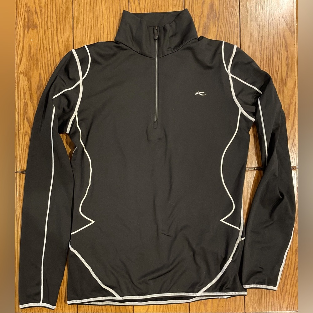 EUC KJUS Ladies Marble hz, half zip pullover, size 38/M, black/white stitching